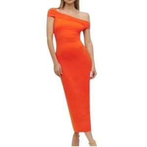 Reformation Orange Off-Shoulder Midi Dress